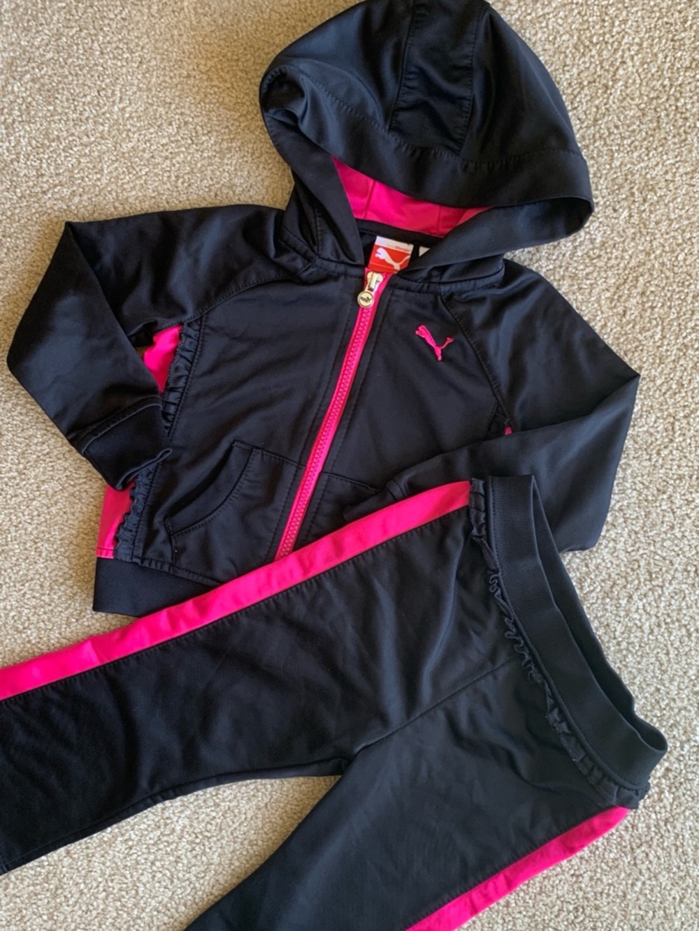 2 Puma Black & Hot Pink Girls Zip Hoodie Sets